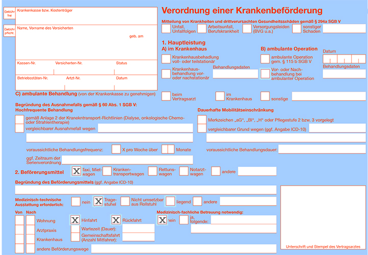 Transportschein - Verordnung einer Krankenbeförderung